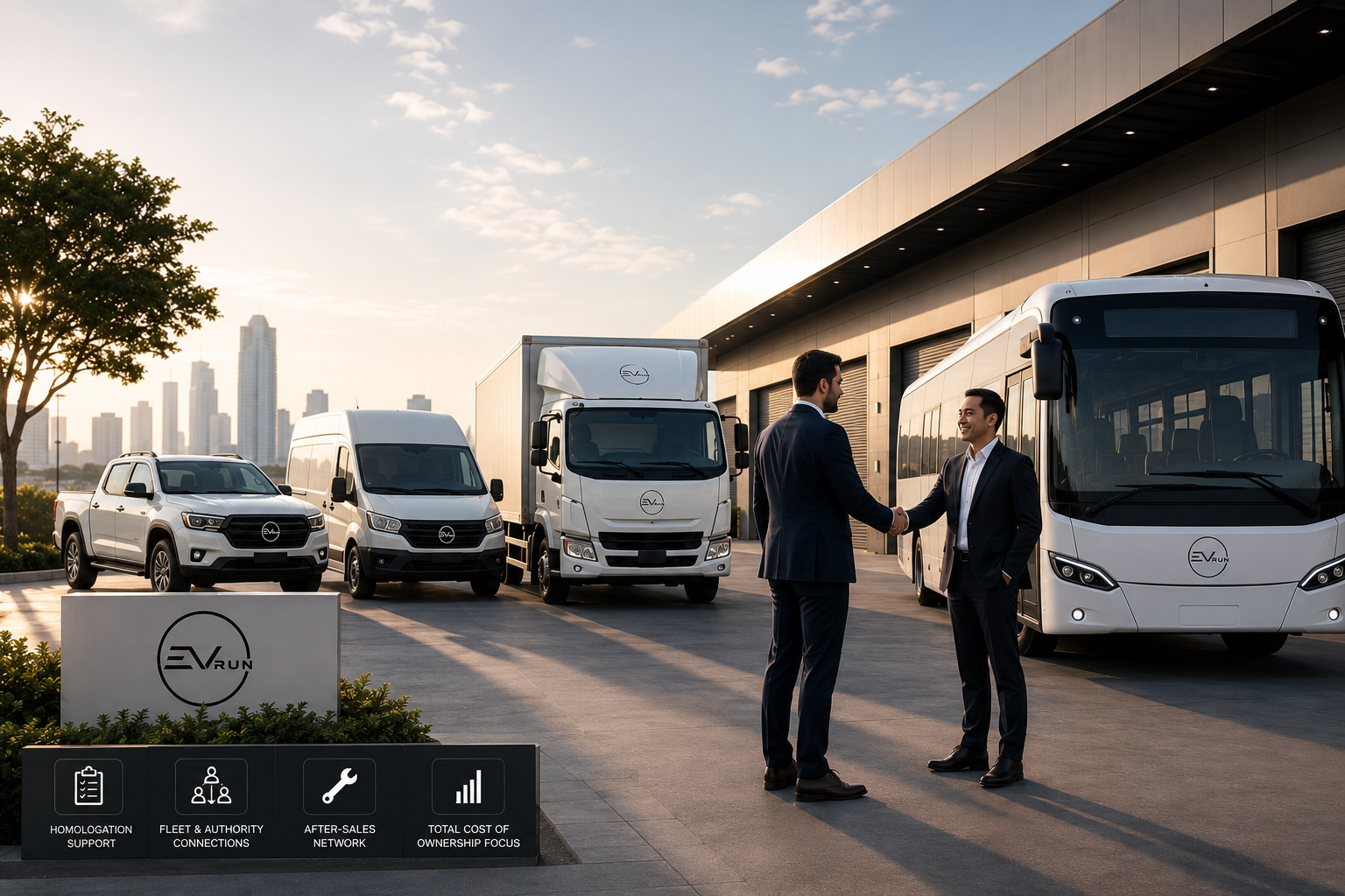 EV Run Global flagship premises at dusk